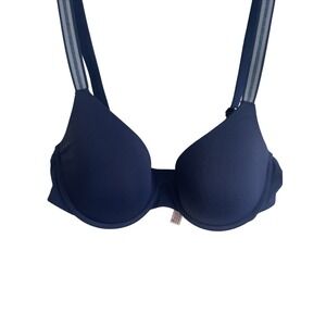 Victoria's Secret Navy Blue Plunge Bra Padded Lined‎ Straps Size 34C
